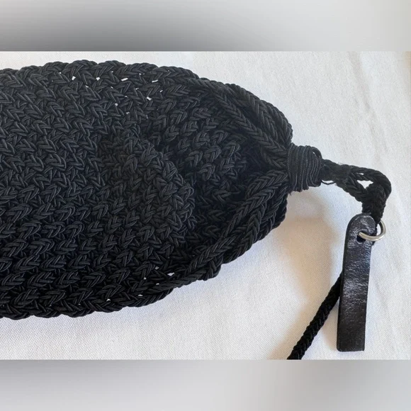VTG Prada Milano Handmade Crochet Cummerbund Tuxedo Belt Knit Raw Edge Black Adj